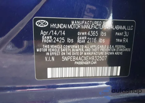 2014 Hyundai Sonata Gls из США, поврежденный, VIN 5NPEB4ACXEH932507